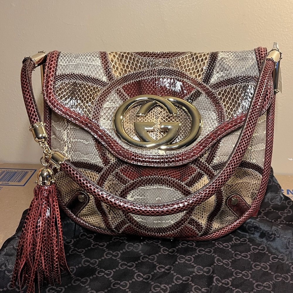 Rare Gucci Interlocking G Britt Lizard and Python Bag